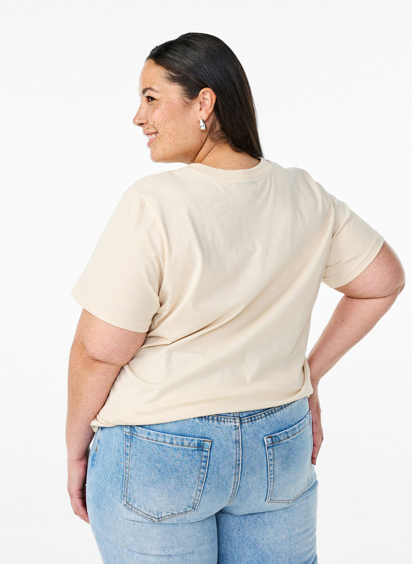 Katoenen T-shirt met print, Beige, Model image number 2