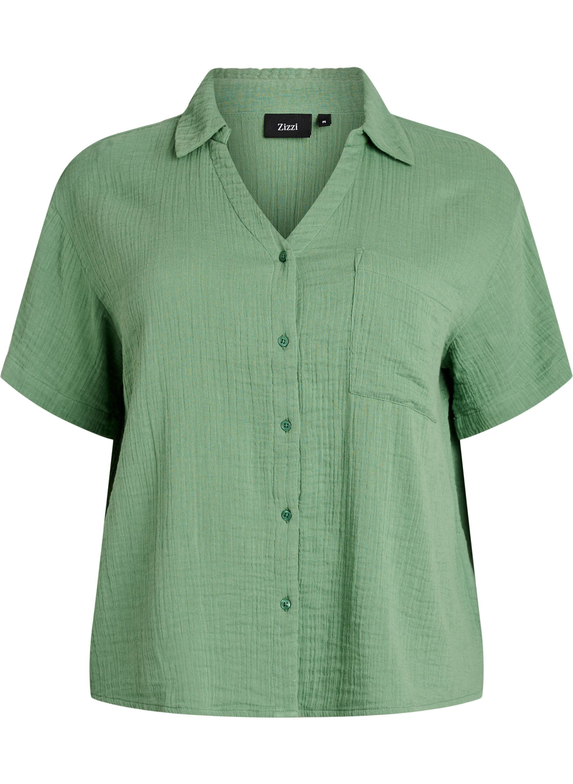 Katoenen mousseline blouse met korte mouwen