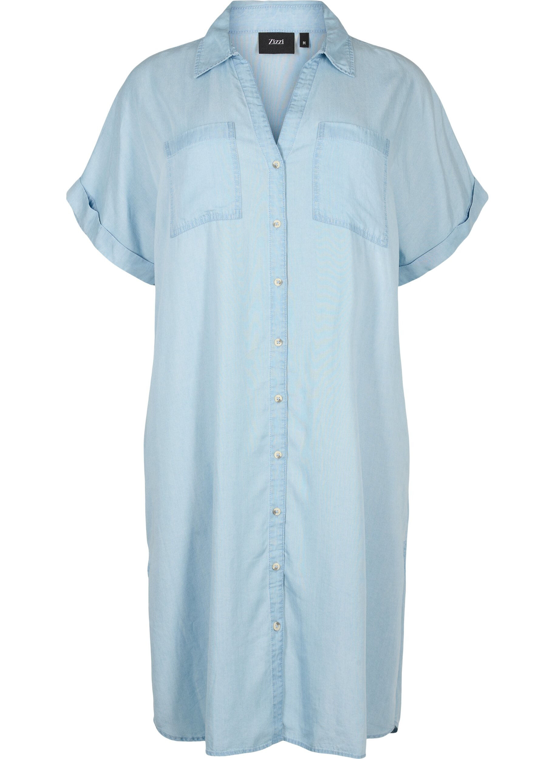 Zizzi Overhemdjurk met korte mouwen van lyocell (TENCEL&trade;), Light blue denim, Packshot image number 0