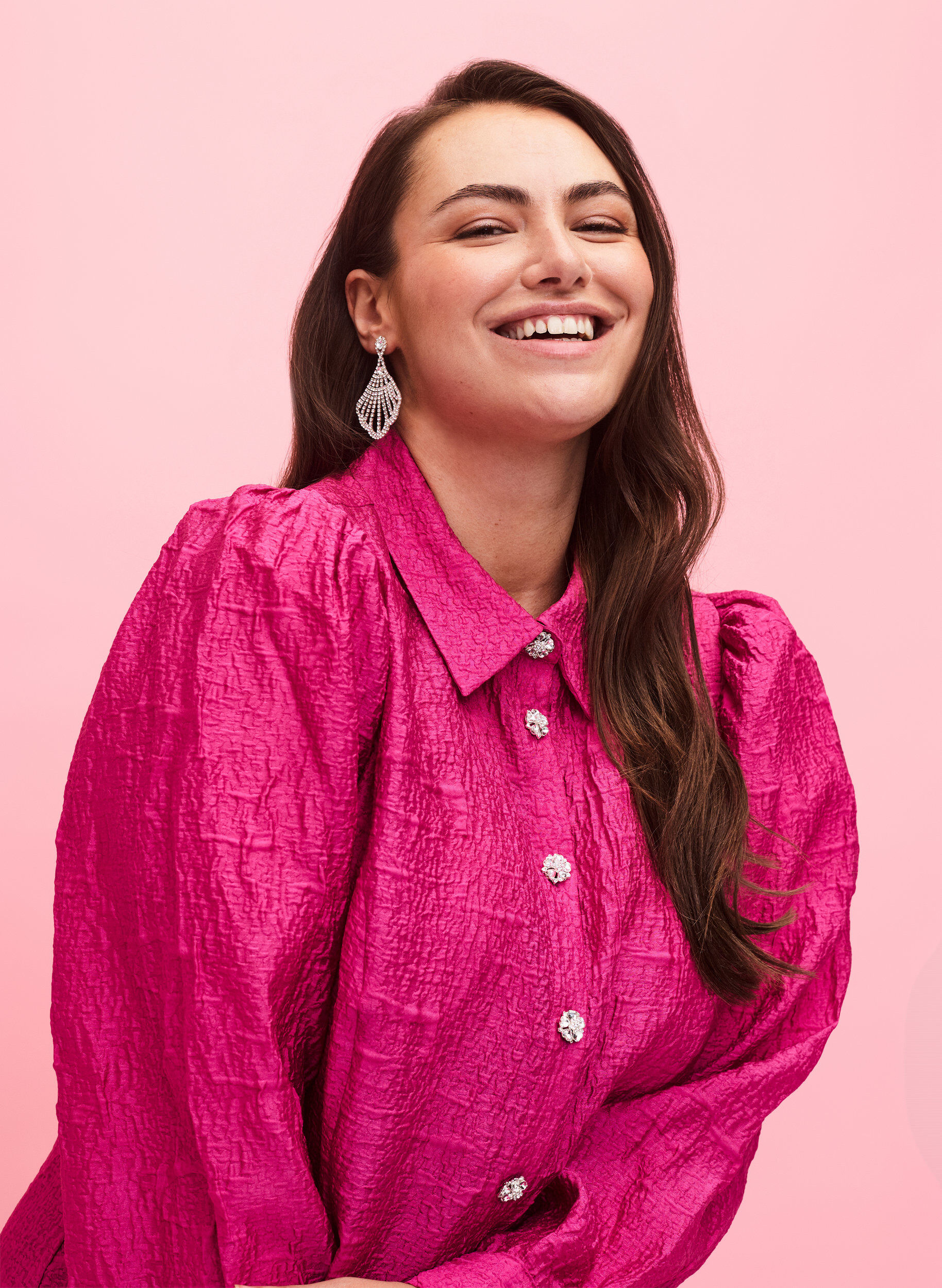 Zizzi Shirtjurk met textuur en parelmoeren knopen, Cactus Flower, Model image number 2