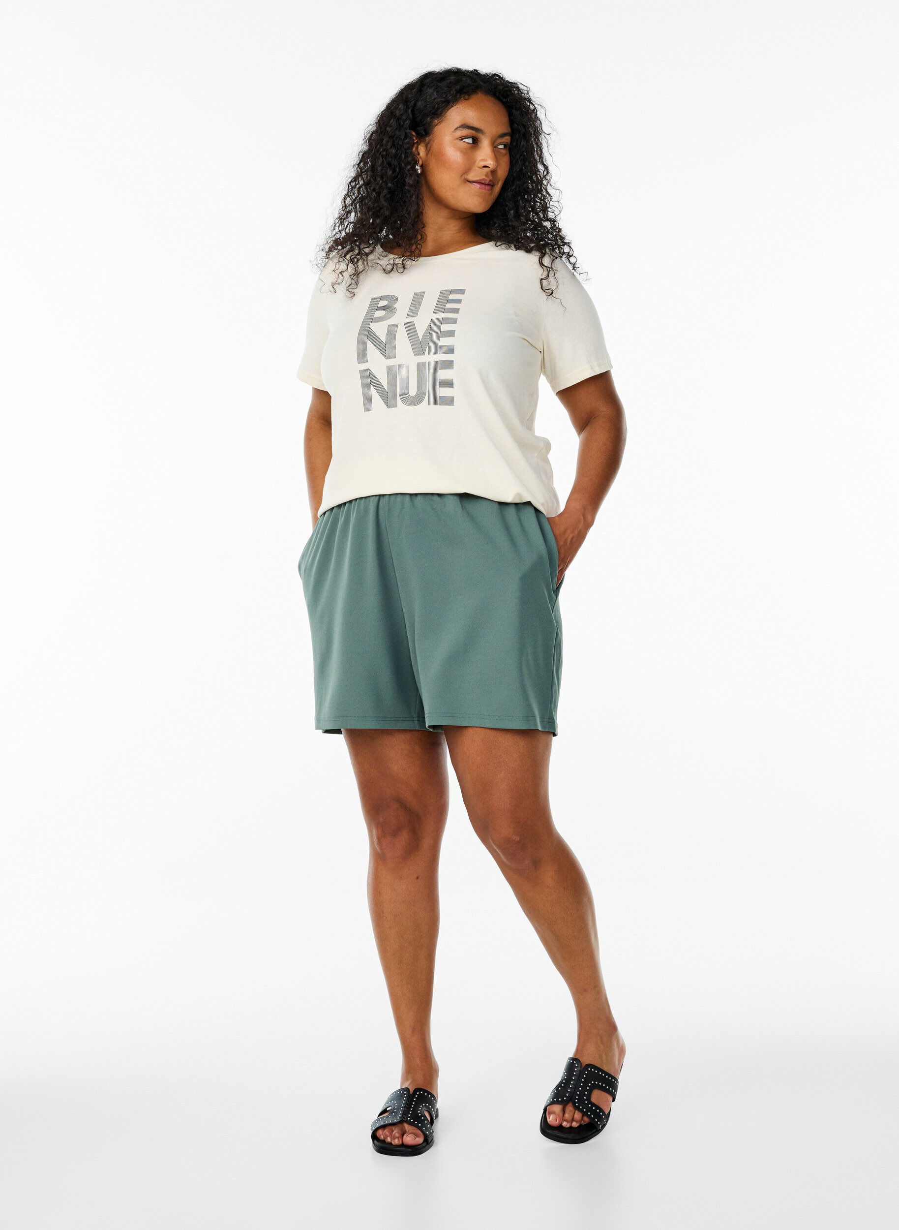 Zizzi FLASH - T-shirt met motief, Vanille, Model image number 1