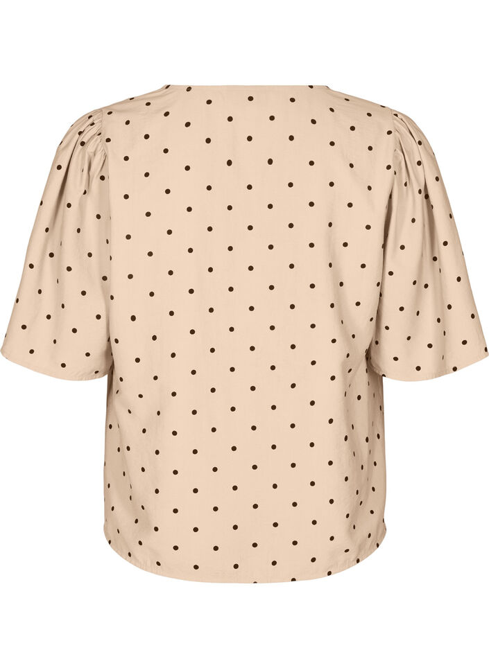 Blouse met losse mouwen en een V-hals, Beige, Packshot image number 1