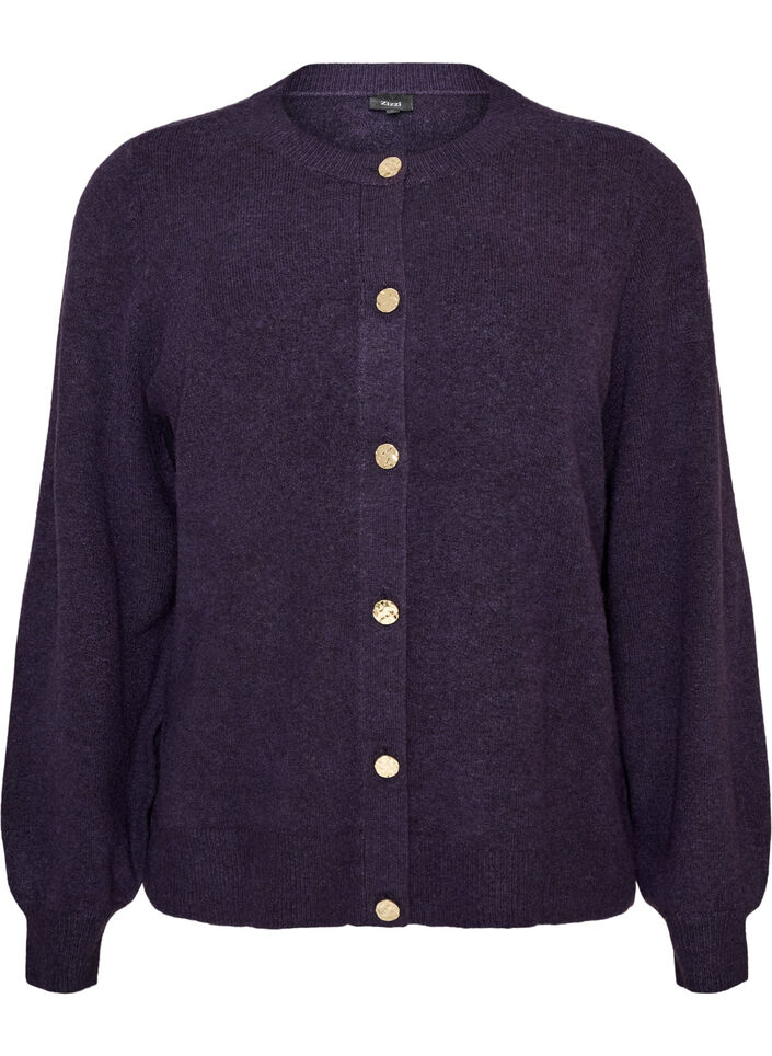 Cardigan in zacht breisel met goudkleurige knopen, Paars, Packshot image number 0