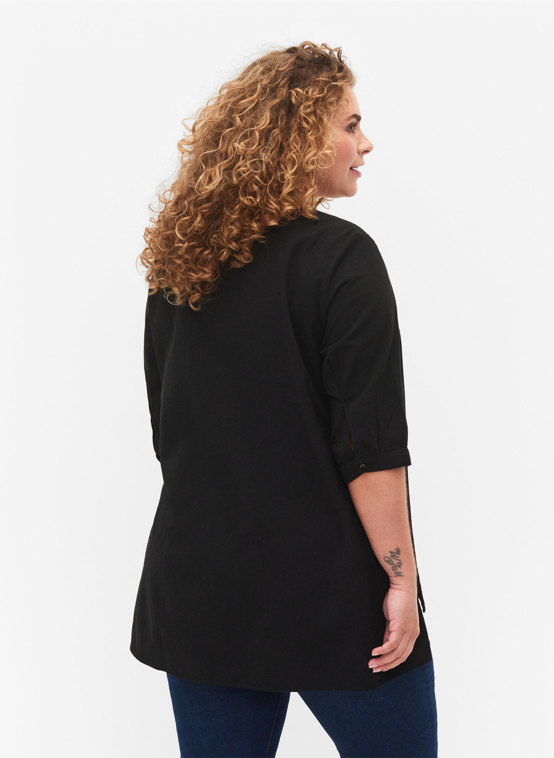 Zizzi FLASH - Katoenen blouse met halflange mouwen, Black, Model image number 1