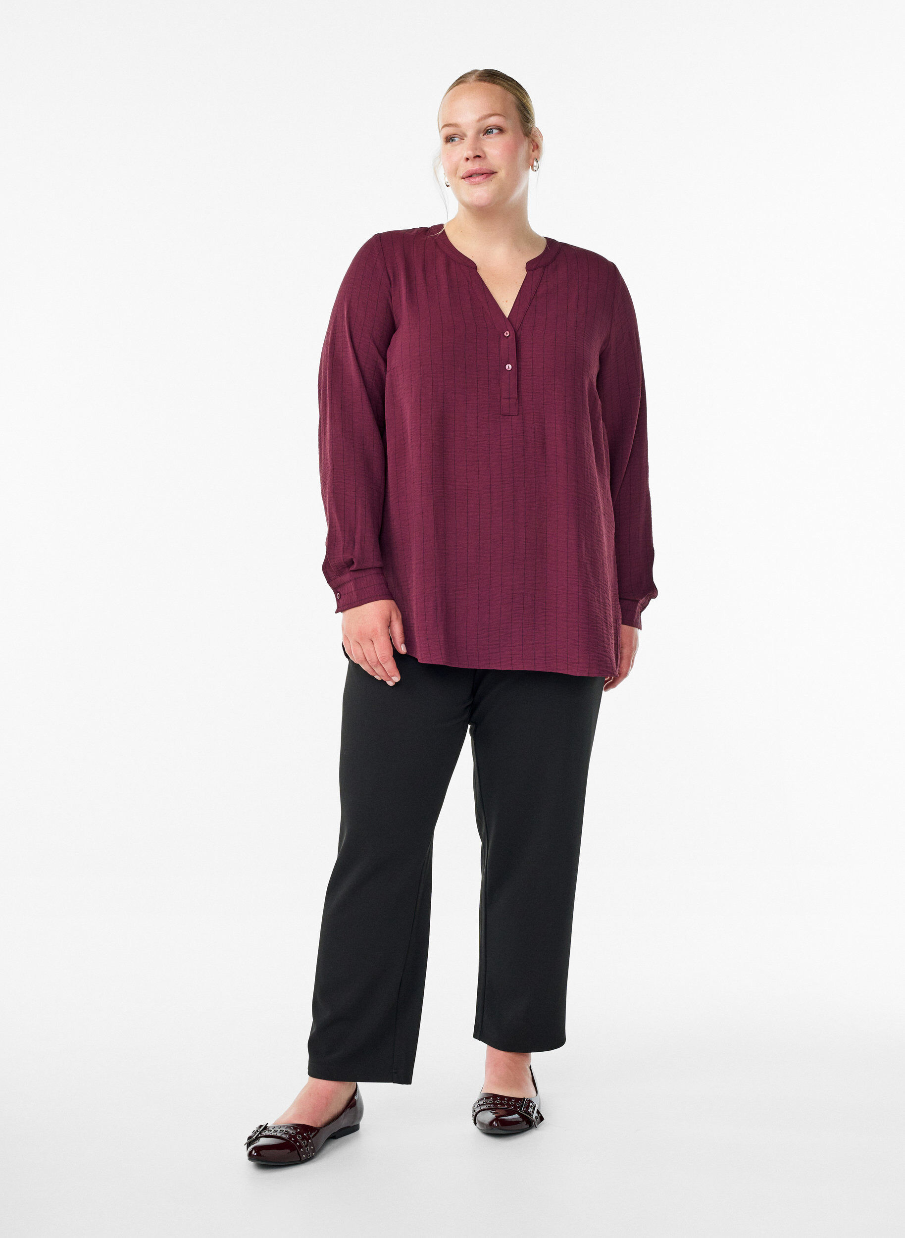 Zizzi Streepjes overhemdblouse, Rood, Model image number 1