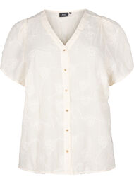 Shirtblouse met korte mouwen en 3D-bloeimeffect, Beige