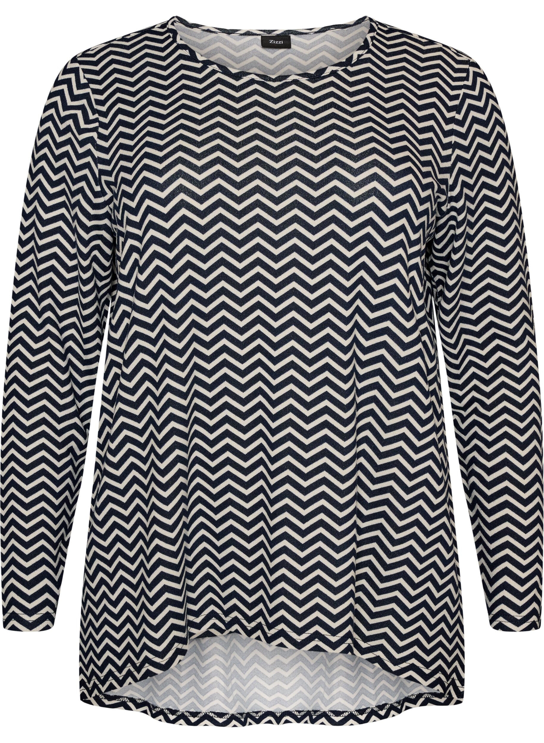 ZizziGedessineerde blouse met lange mouwen, Blauw, Packshot image number 0