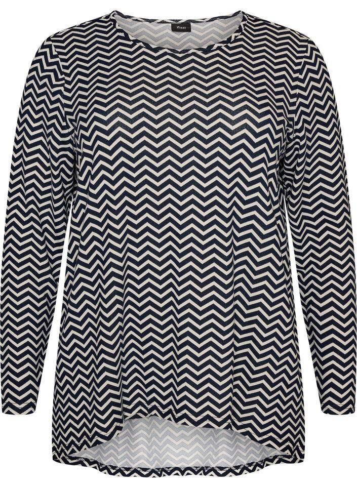 Gedessineerde blouse met lange mouwen, Blauw, Packshot image number 0
