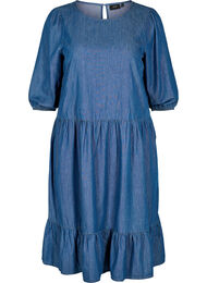 Denim jurk van katoen met 3/4 mouwen, Blue