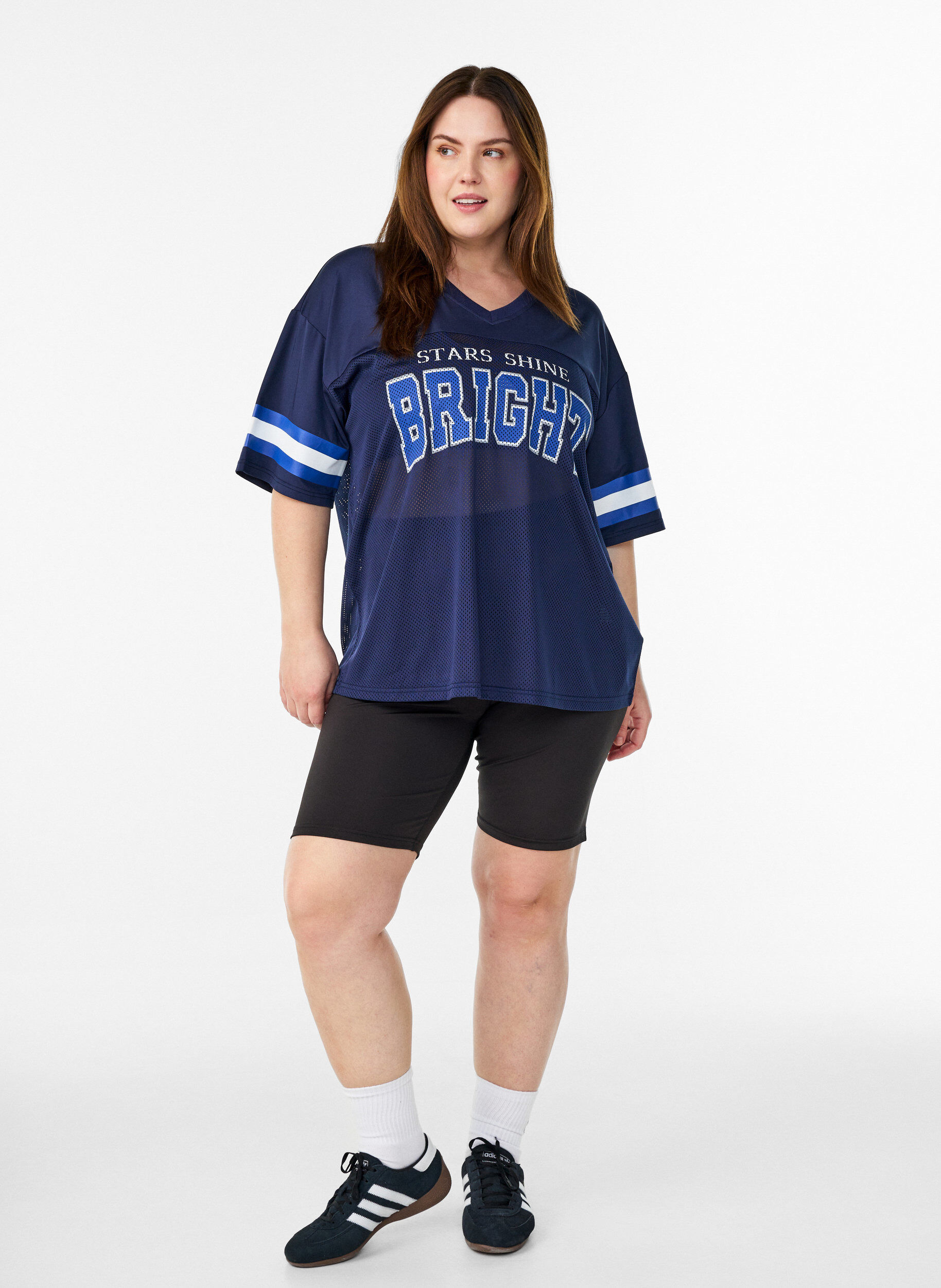 ZizziWorkout T-shirt met V-hals en frontprint, Blauw, Model image number 1