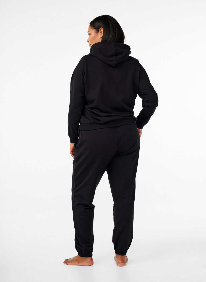 Sweater met capuchon en print, Zwart, Model image number 2