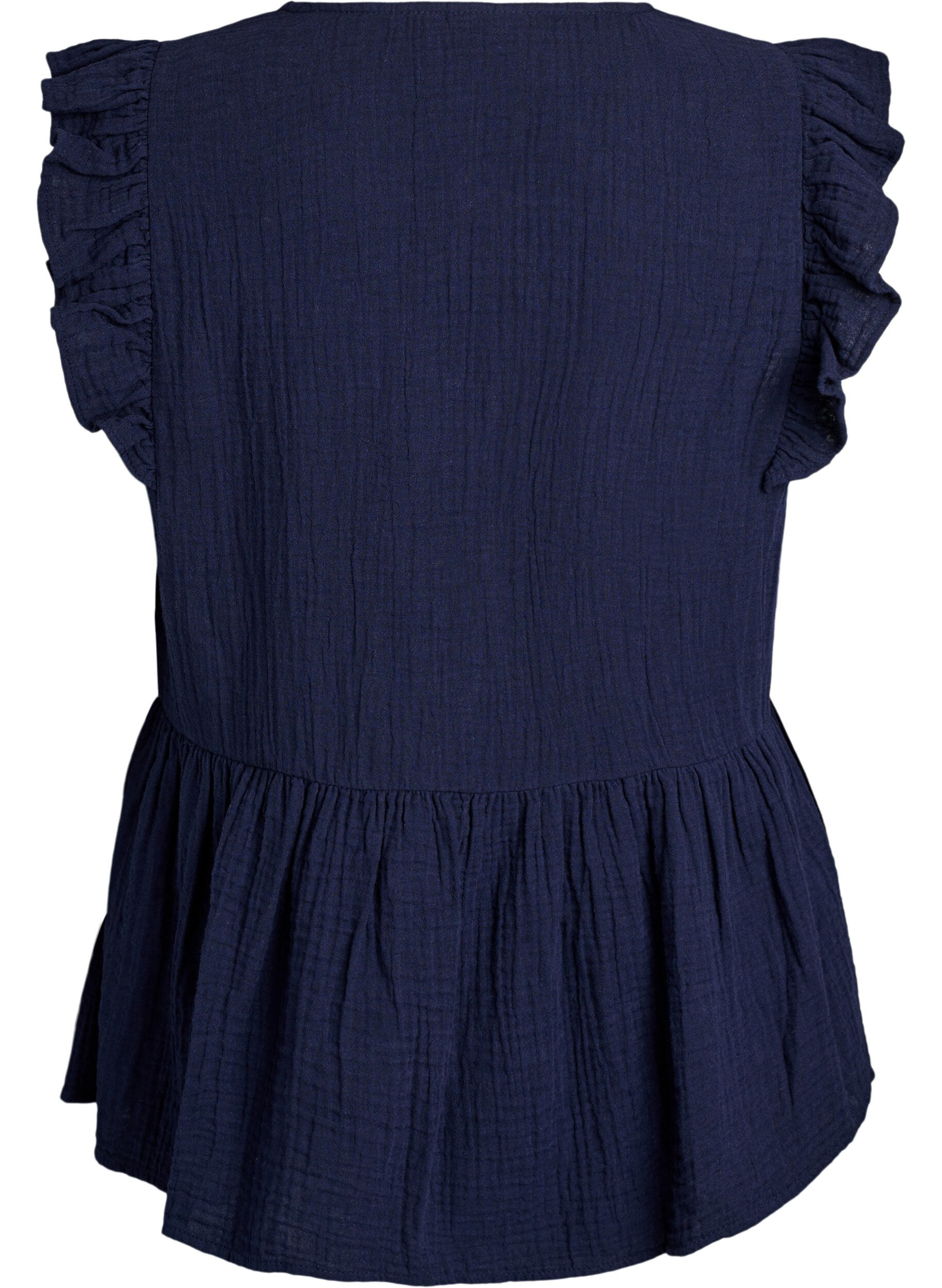 ZizziMouwloze blouse van katoen mousseline met ruches, Blauw, Packshot image number 1