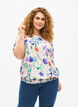 Gebloemde blouse met smokwerk, Blauw, Model image number 0