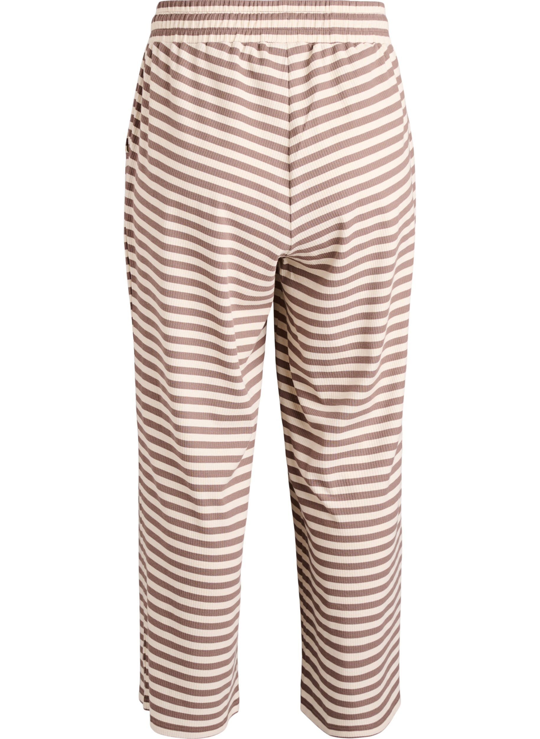 Zizzi Gestreepte pyjamabroek met een high waist en wijde pijpen, Beige, Packshot image number 1