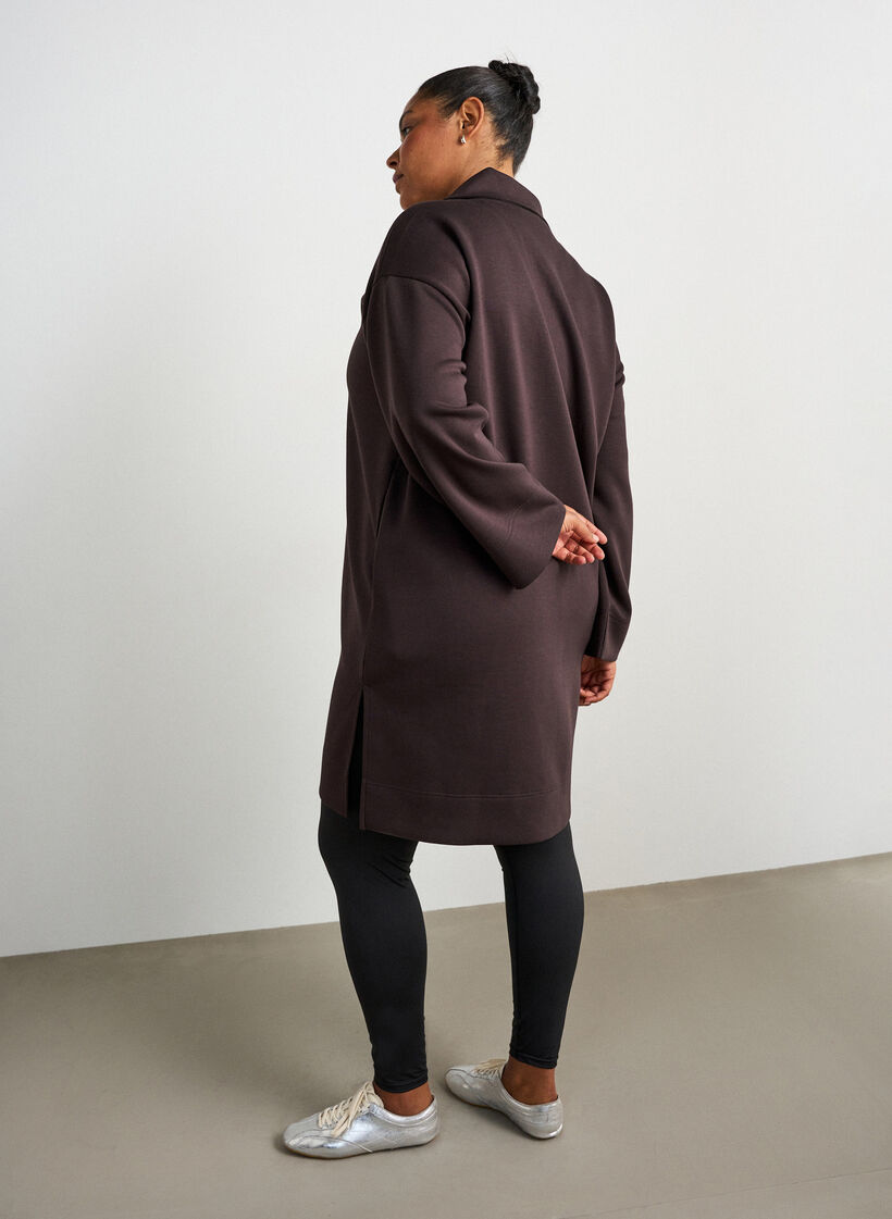 Sportieve sweatshirtjurk met hoge kraag en ritssluiting, Bruin, Model image number 2