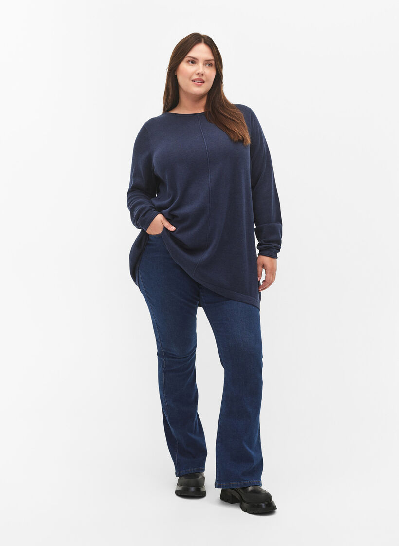 Gebreide blouse gemaakt van katoen en viscose., Blauw, Model image number 1