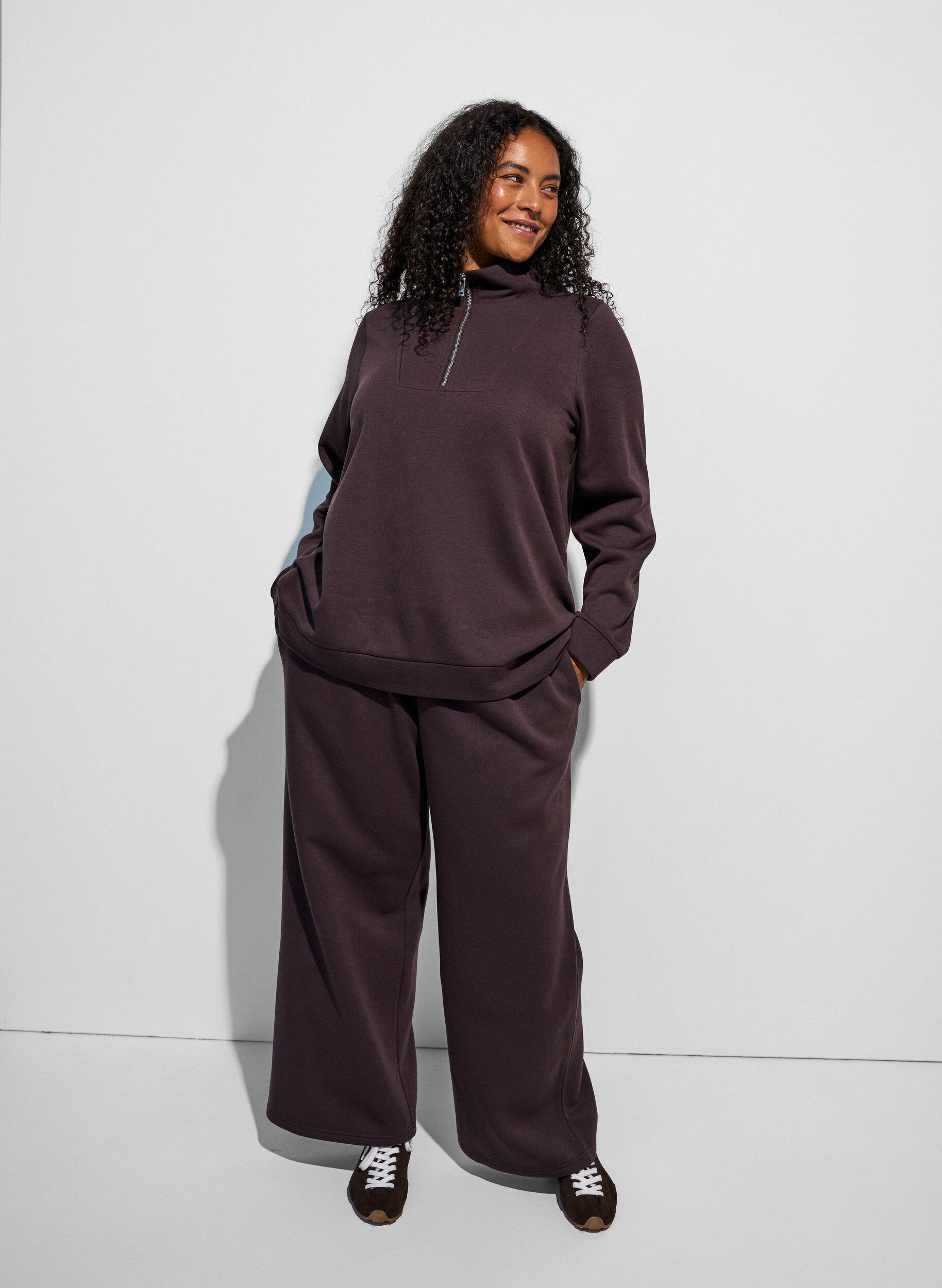 ZizziSweatpants met hoge taille en wijde pijpen, Bruin, Model image number 0