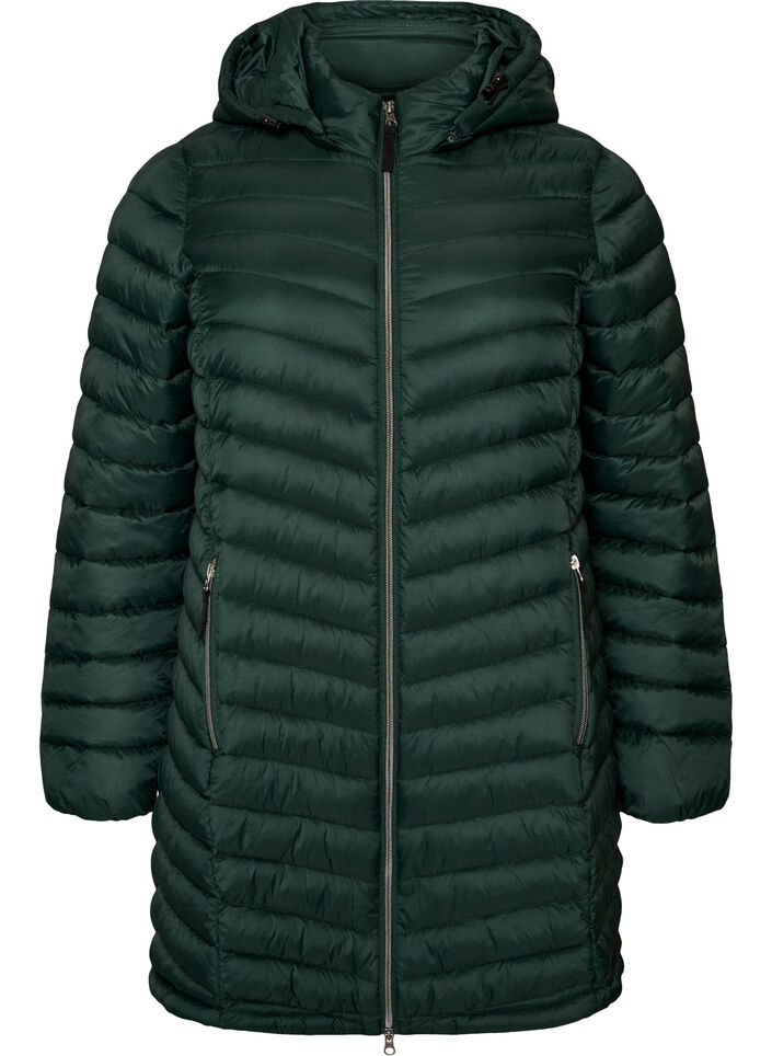 Lichtgewicht jas met zakken en afneembare capuchon, Groen, Packshot image number 0