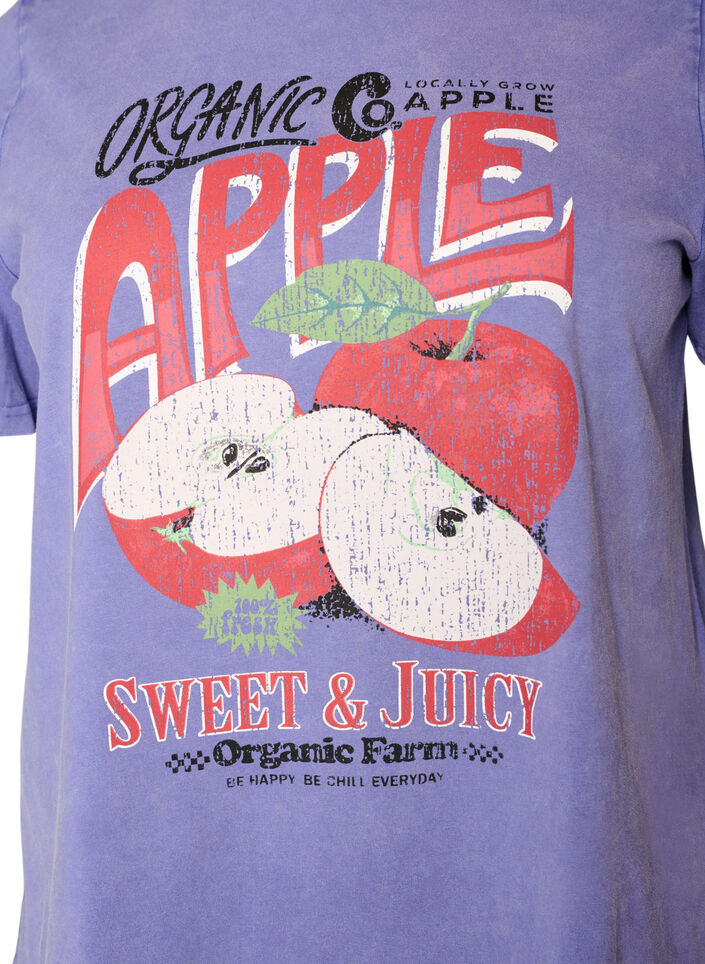 Katoenen T-shirt met print aan de voorkant en een gewassen look, Paars, Packshot image number 2