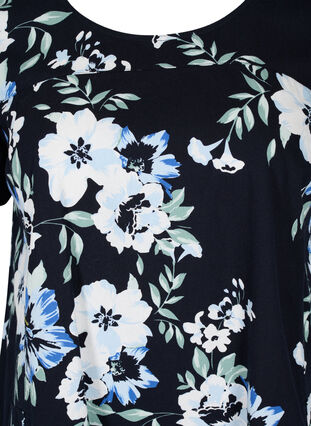 Katoenen jurk met korte mouwen en print, Black Blue Flowers, Packshot image number 2