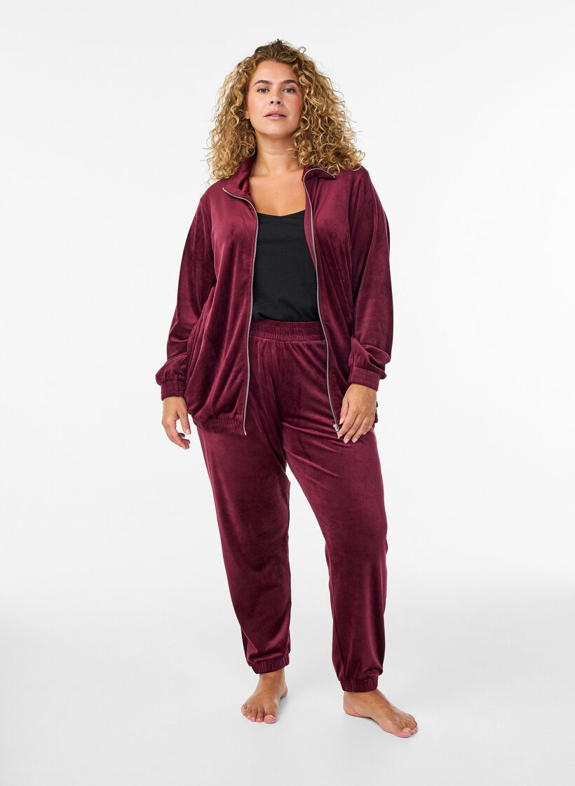 Losvallende fluwelen broek, Rood, Model image number 0