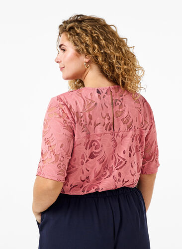 Kanten blouse met korte mouwen, Dusty Rose, Model image number 1