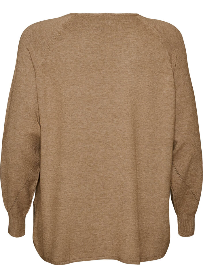 Gebreide top met ronde hals en ingebreid patroon, Beige, Packshot image number 1