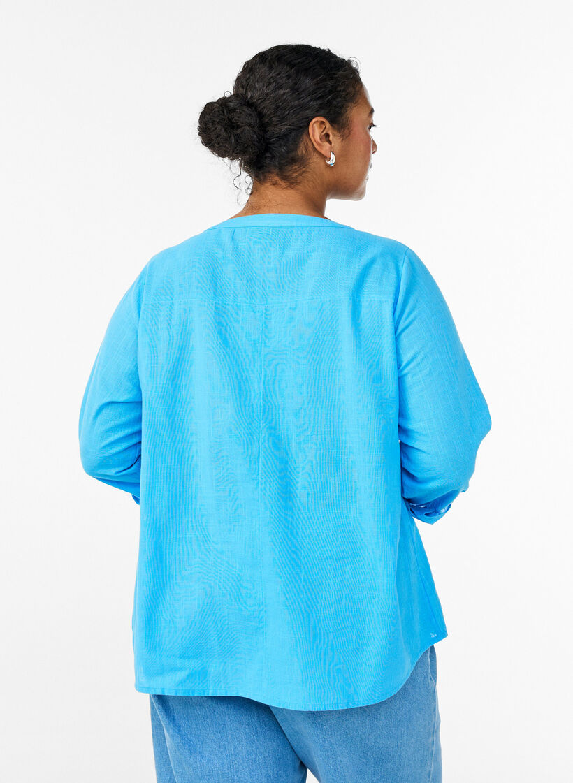 Katoenen blouse met V-hals, Blauw, Model image number 2