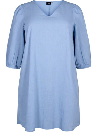 Korte jurk van katoenmix met linnen, Faded Denim, Packshot image number 0