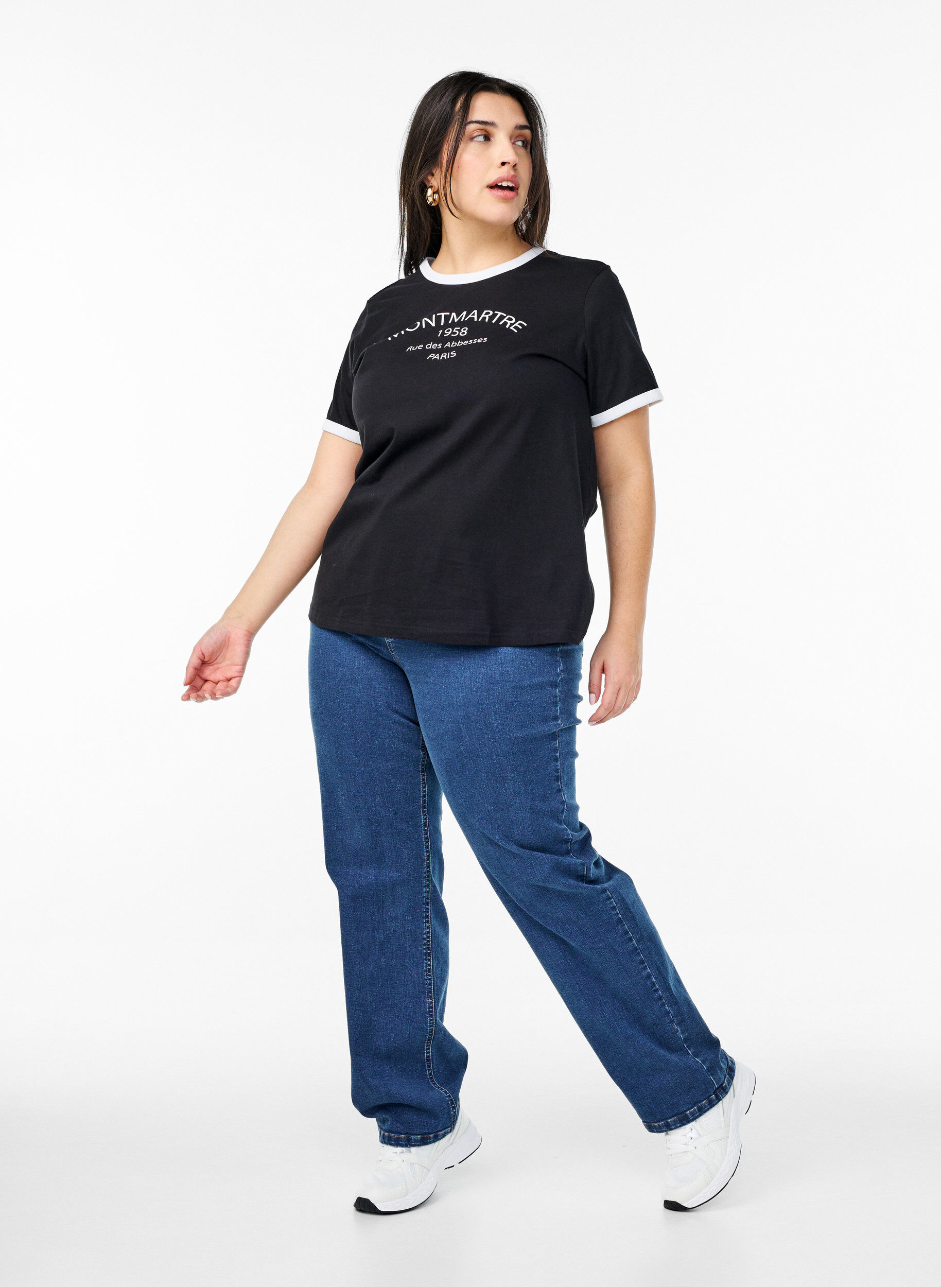 Zizzi T-shirt met tekstprint, Black w.An. Wh.Paris, Model image number 2