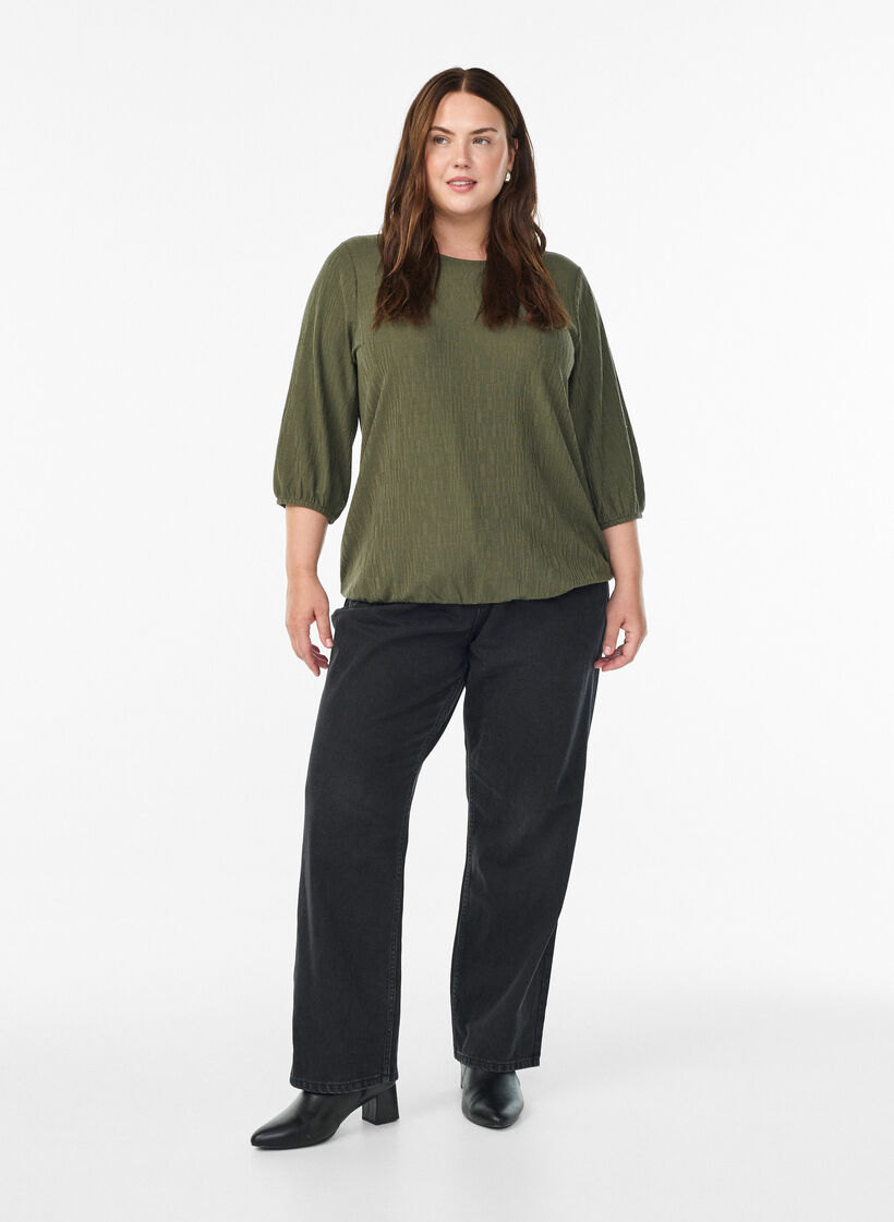 Blouse met textuur en 3/4 mouwen, Groen, Model image number 1
