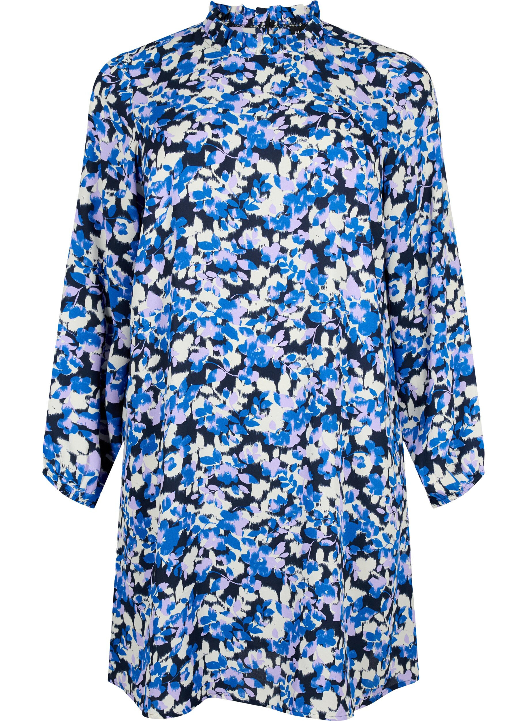 Zizzi FLASH - Jurk met lange mouwen en bloemenprint, Blue Purple Flower, Packshot image number 0
