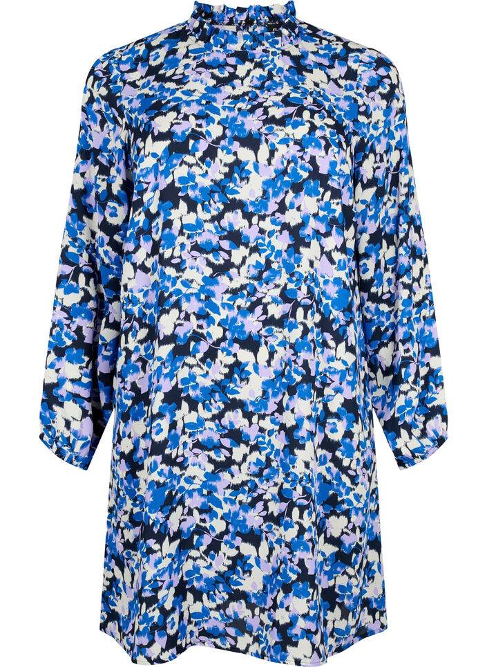 FLASH - Jurk met lange mouwen en bloemenprint, Blue Purple Flower, Packshot image number 0
