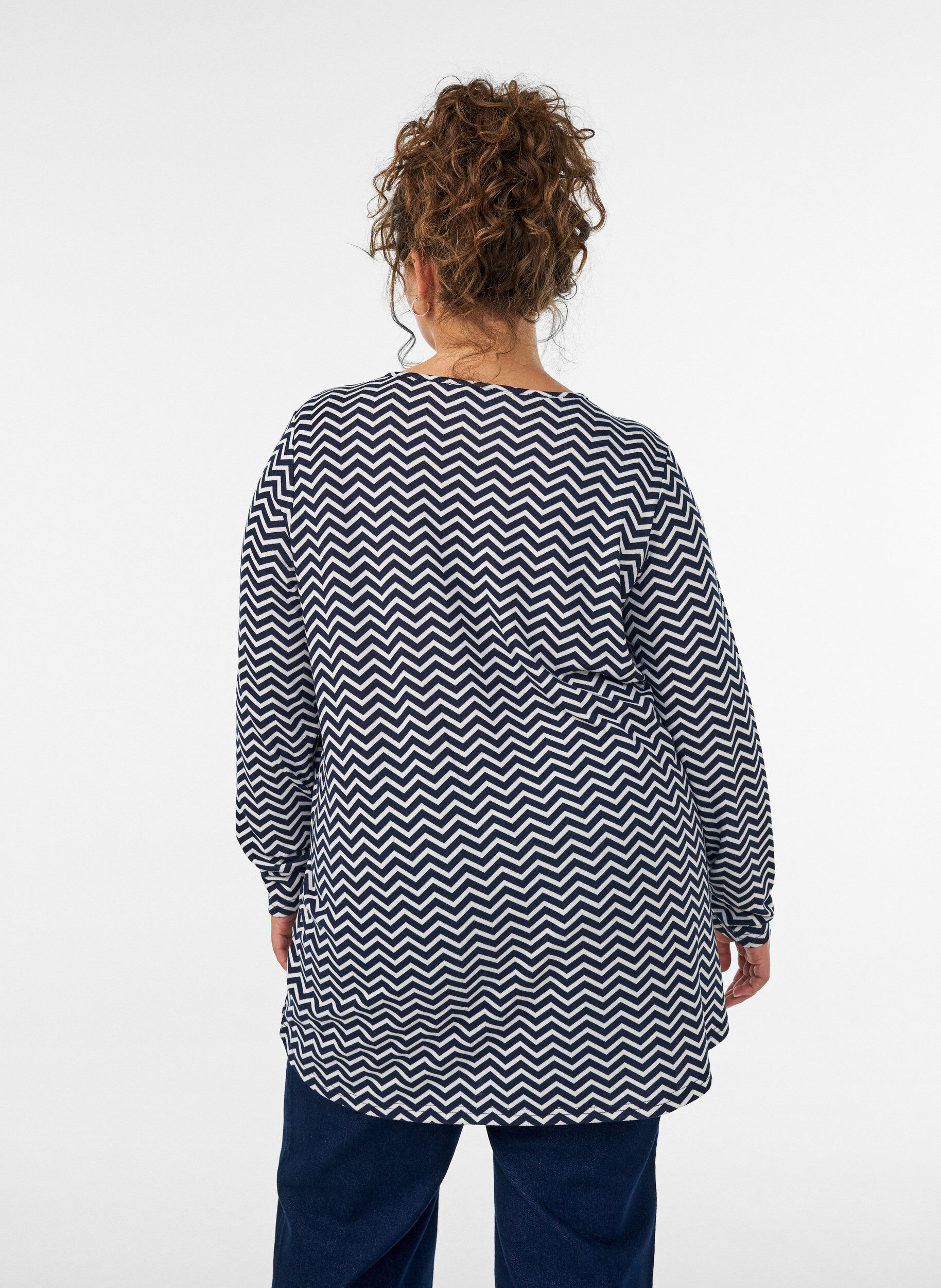 ZizziGedessineerde blouse met lange mouwen, Blauw, Model image number 2