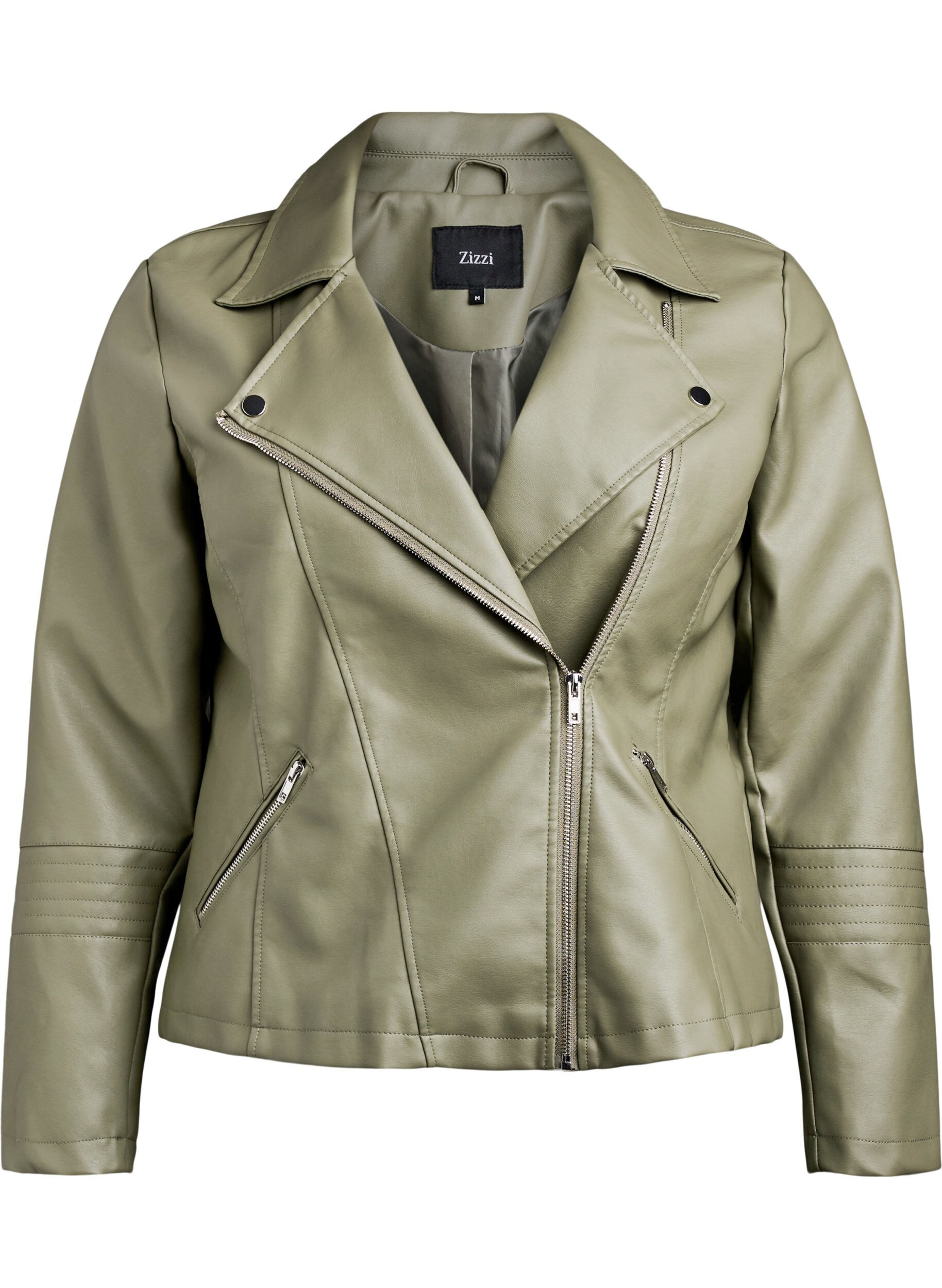 ZizziImitatieleer bikerjack, Groen, Packshot image number 0