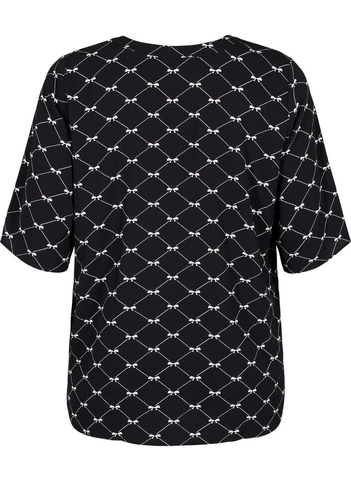 Blouse met V-hals en strikprint, Black Bow AOP, Packshot image number 1