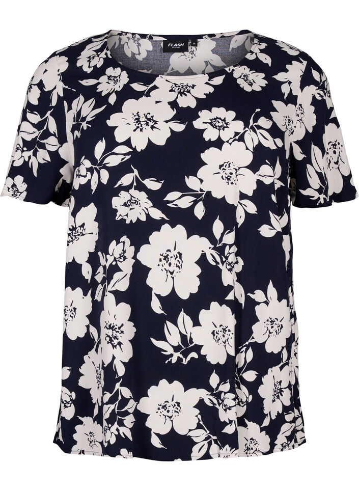 FLASH - Viscose blouse met korte mouwen en print, Blauw, Packshot image number 0