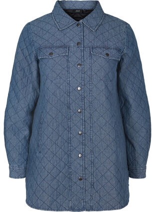 Gedessineerde jas met knopen en zakken, Blue denim, Packshot image number 0
