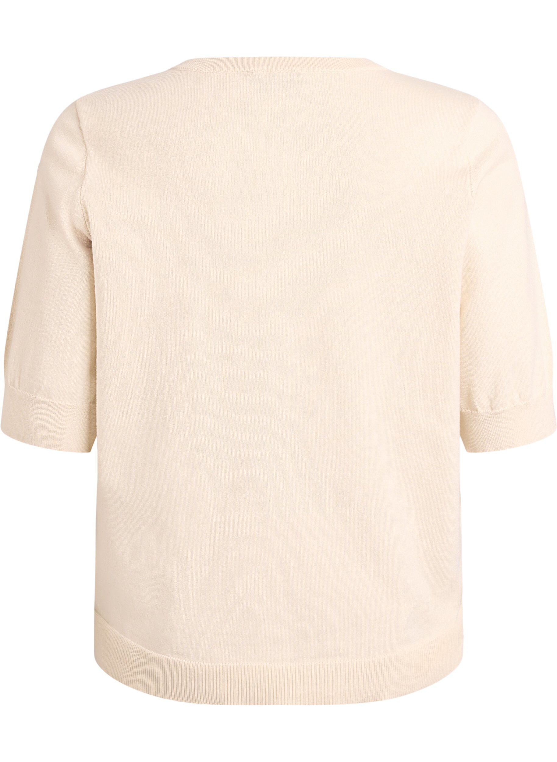 ZizziFijngebreide blouse met korte mouwen, Beige, Packshot image number 1