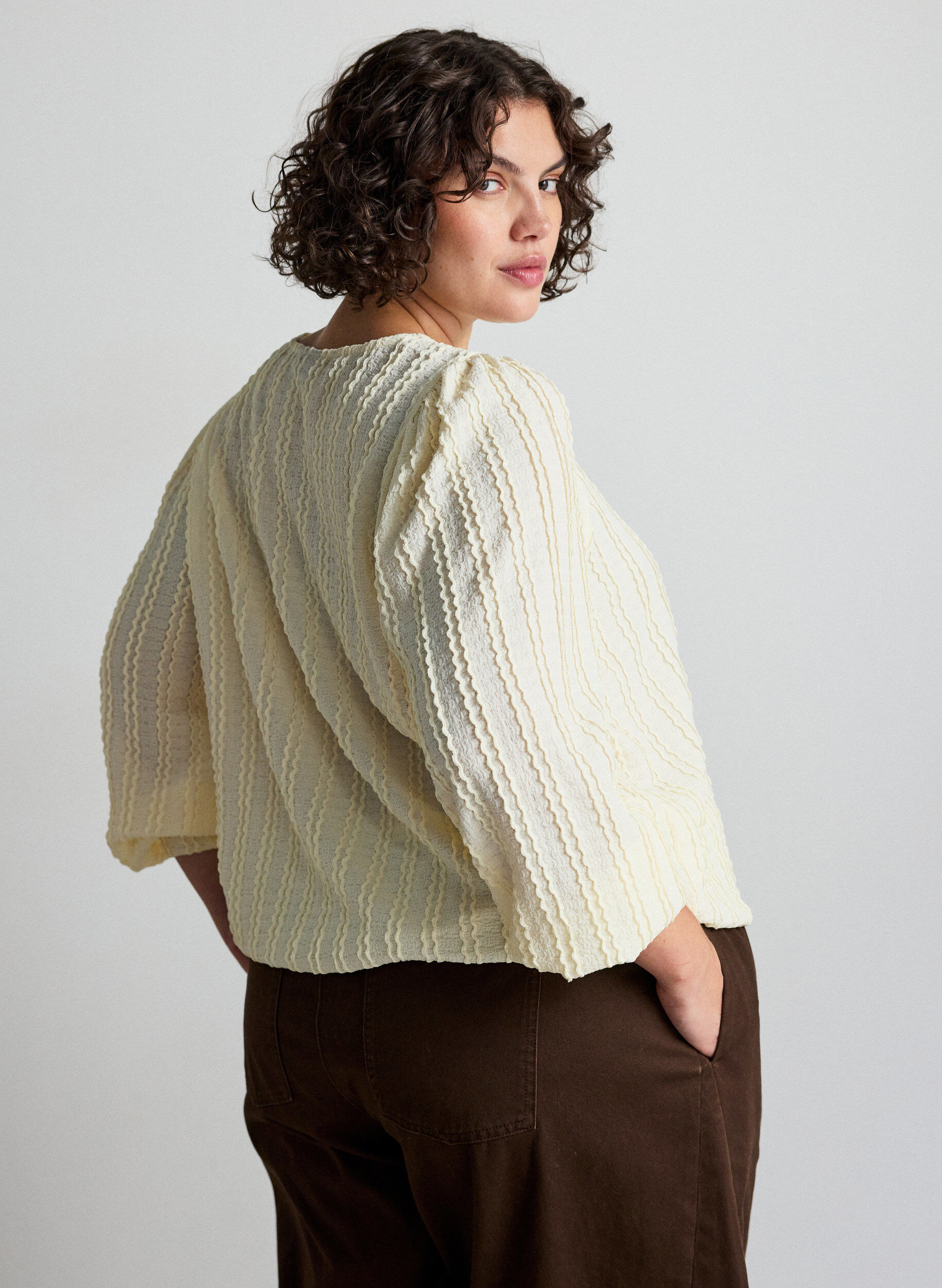 ZizziJersey blouse met structuur en ballonsilhouet, Vanille, Model image number 2