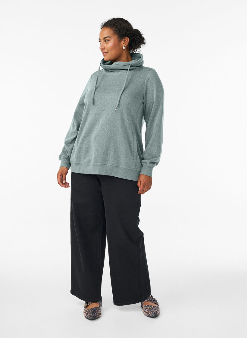 Sweatshirt met hoge kraag en zakken, Groen, Model image number 1
