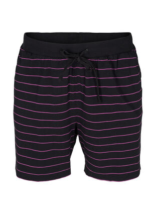 Losse katoenen shorts met strepen, Black w. Purple, Packshot image number 0