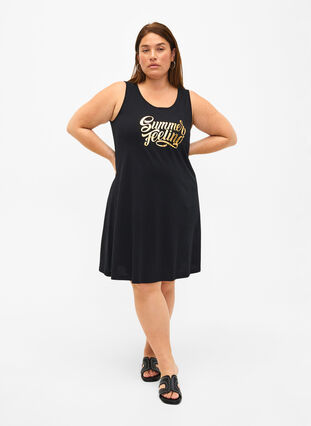 Mouwloze katoenen jurk met a-vorm, Black W. Summer, Model image number 2