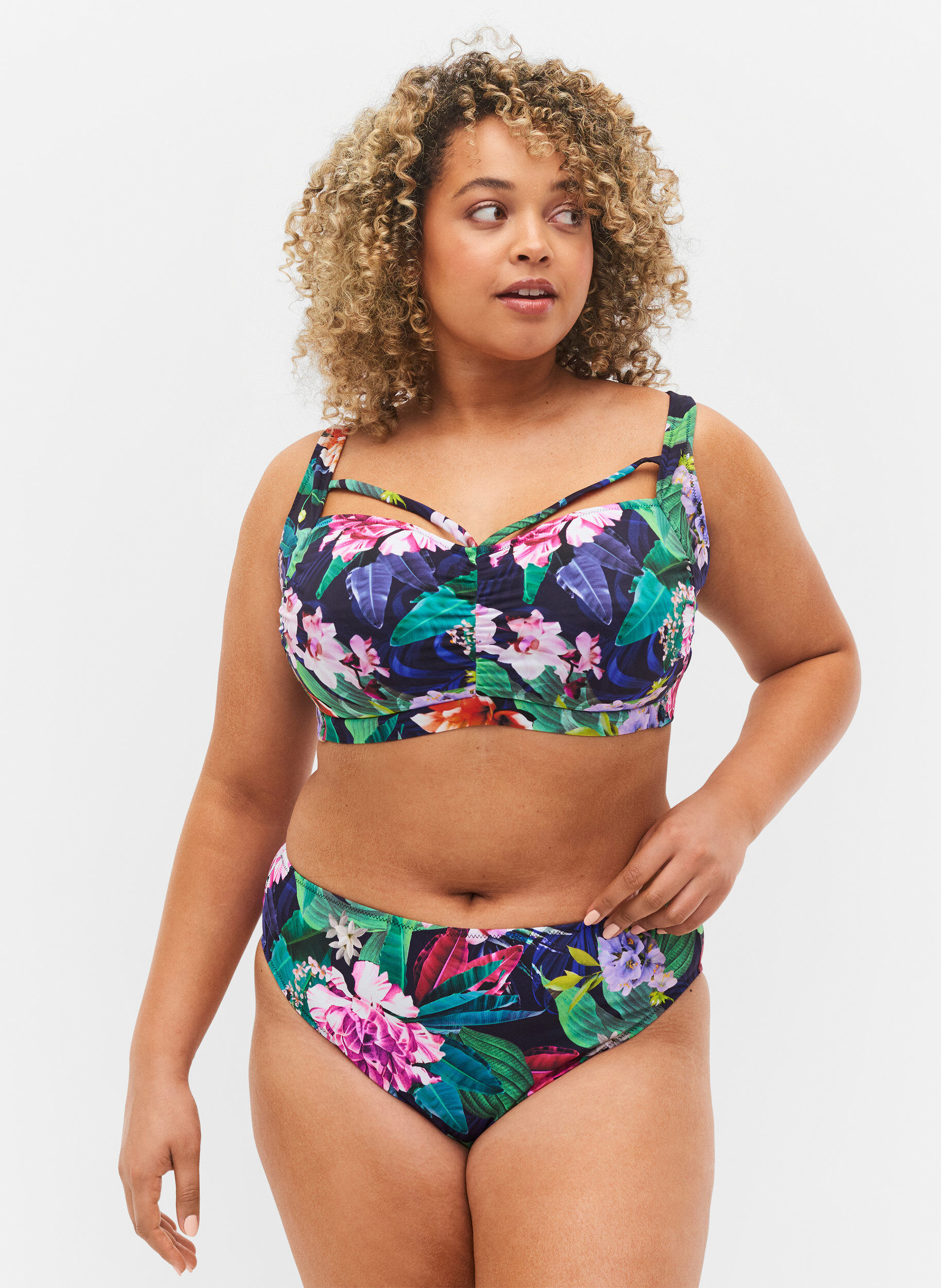 Zizzi Bikinibroekje met hoge taille, Flower Print, Model image number 0