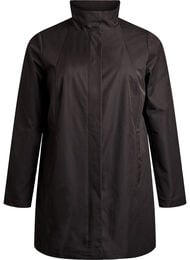 Overgangsjas met zakken en een hoge kraag, Zwart