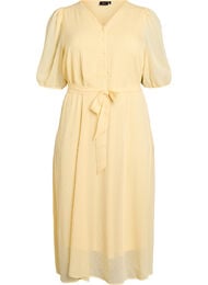 Midi jurk met V-hals en striksluiting, Geel