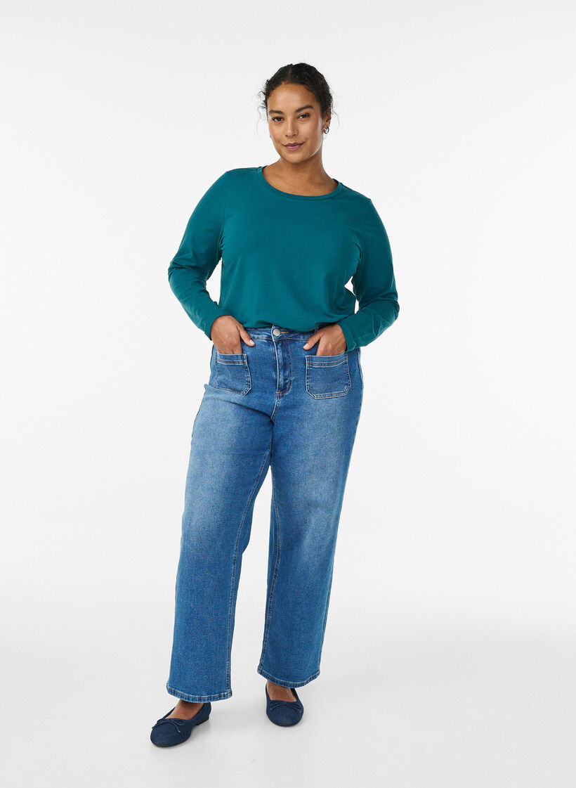 Basic jersey top met lange mouwen, Groen, Model image number 1