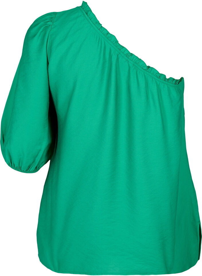 One-shoulder blouse in viscose, Groen, Packshot image number 1