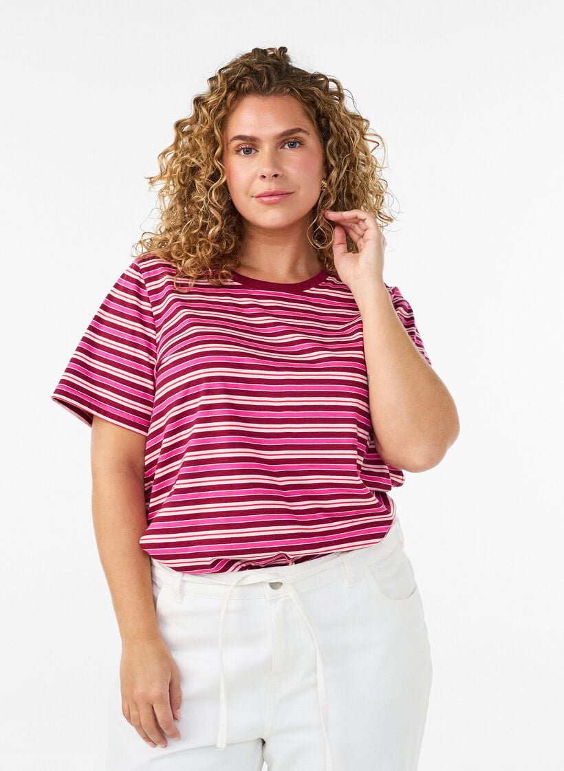 Gestreept T-shirt van biologisch katoen, Rood, Model image number 0