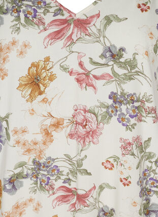 Viscose jurk met bloemenprint en v-hals, Creme Vintage Flower, Packshot image number 2